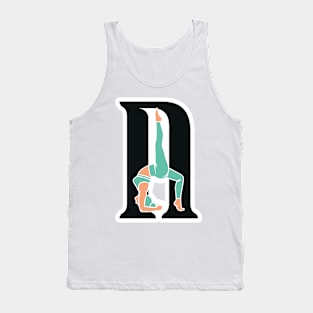 Sports yoga women in letter N Sticker design vector illustration. Alphabet letter icon concept. Sports young women doing yoga exercises with letter N sticker design logo icons. Tank Top